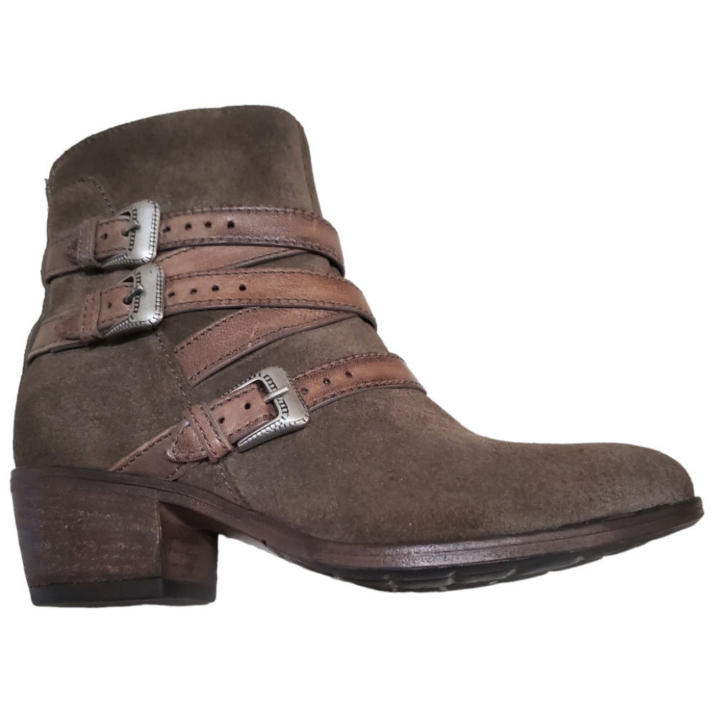 Miz Mooz Damien Moto Boot Bootie 37 7 Suede Buckle Excellent Biker